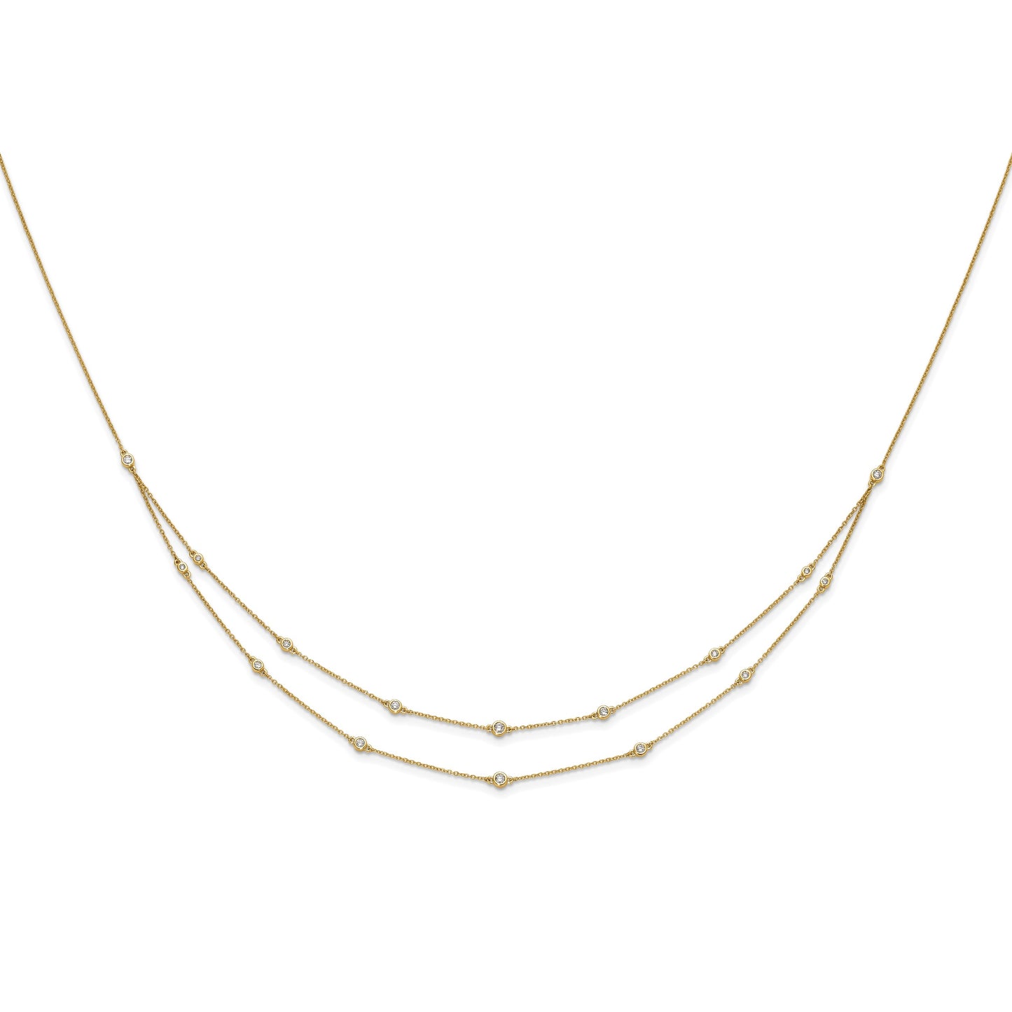 14k Complete 1/2 carat Diamond Multi-Station Double Strand 18 inch Necklace