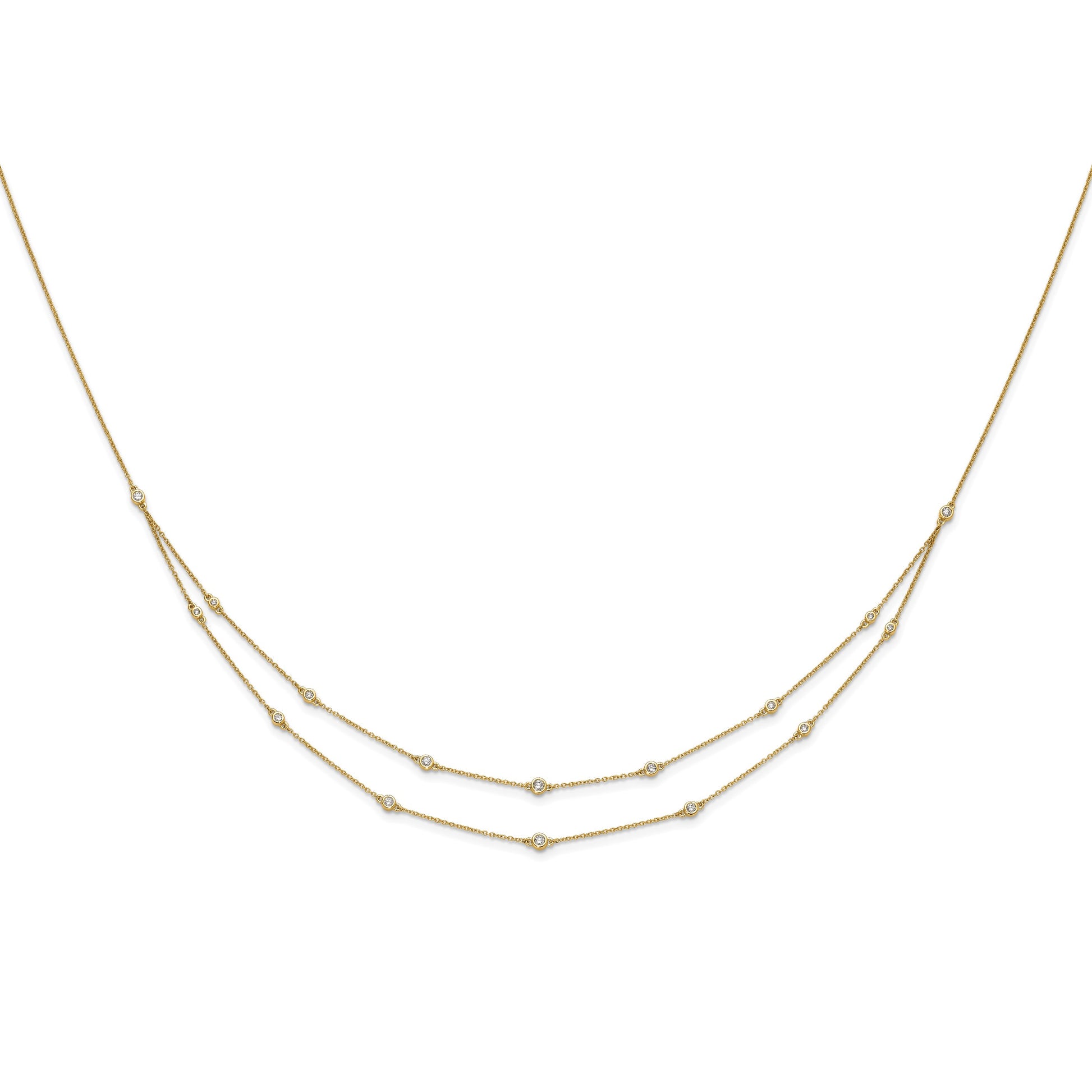 14k Complete 1/2 carat Diamond Multi-Station Double Strand 18 inch Necklace