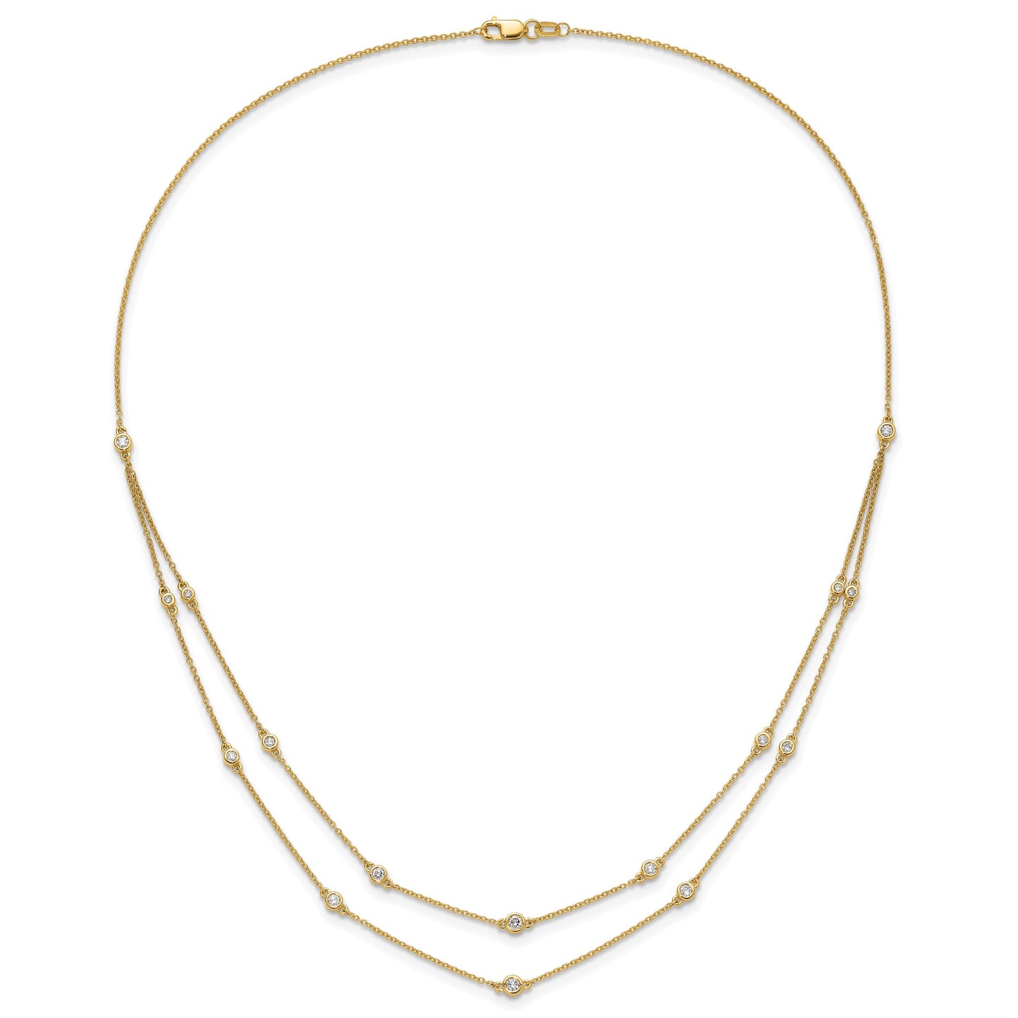 14k Complete 1/2 carat Diamond Multi-Station Double Strand 18 inch Necklace