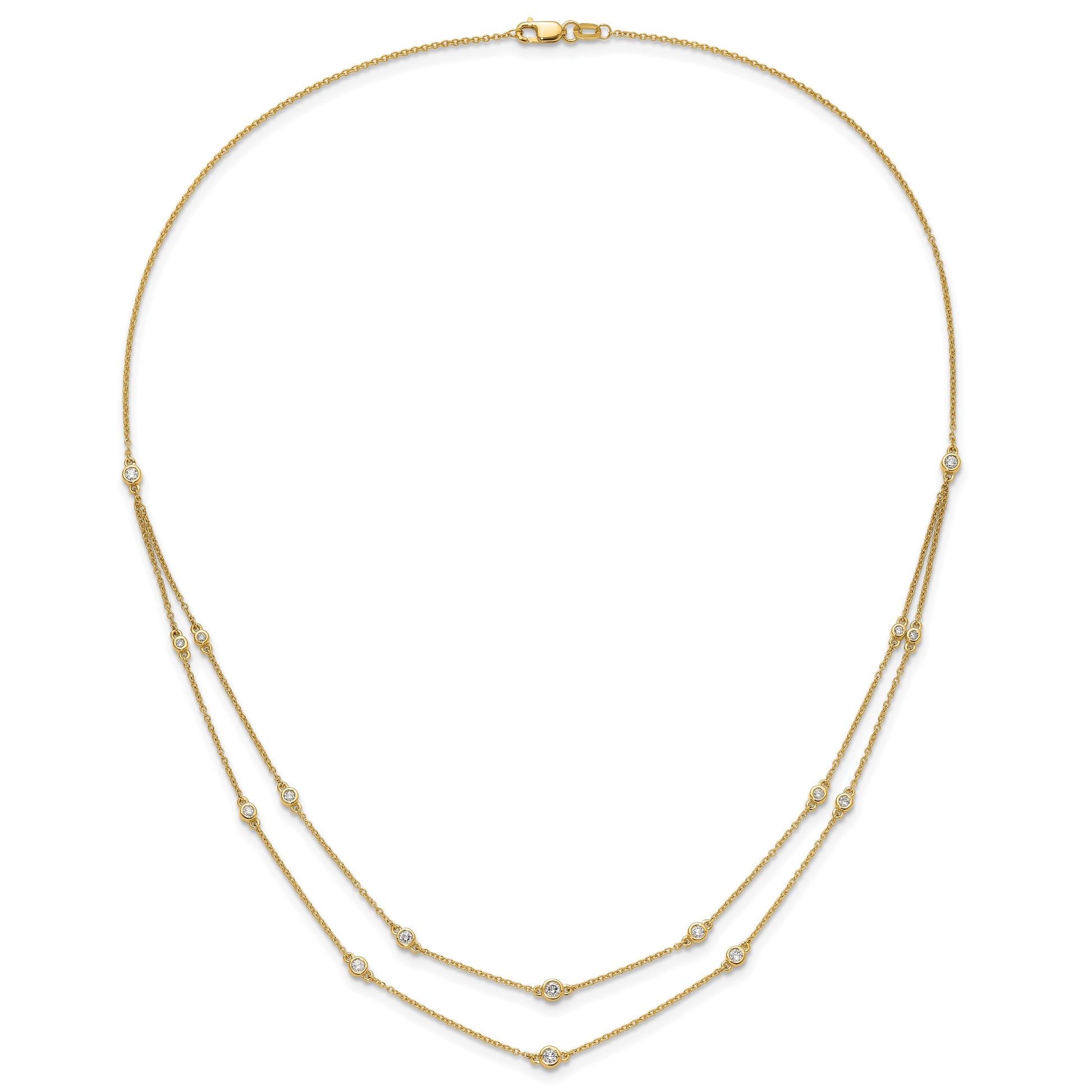14k Complete 1/2 carat Diamond Multi-Station Double Strand 18 inch Necklace