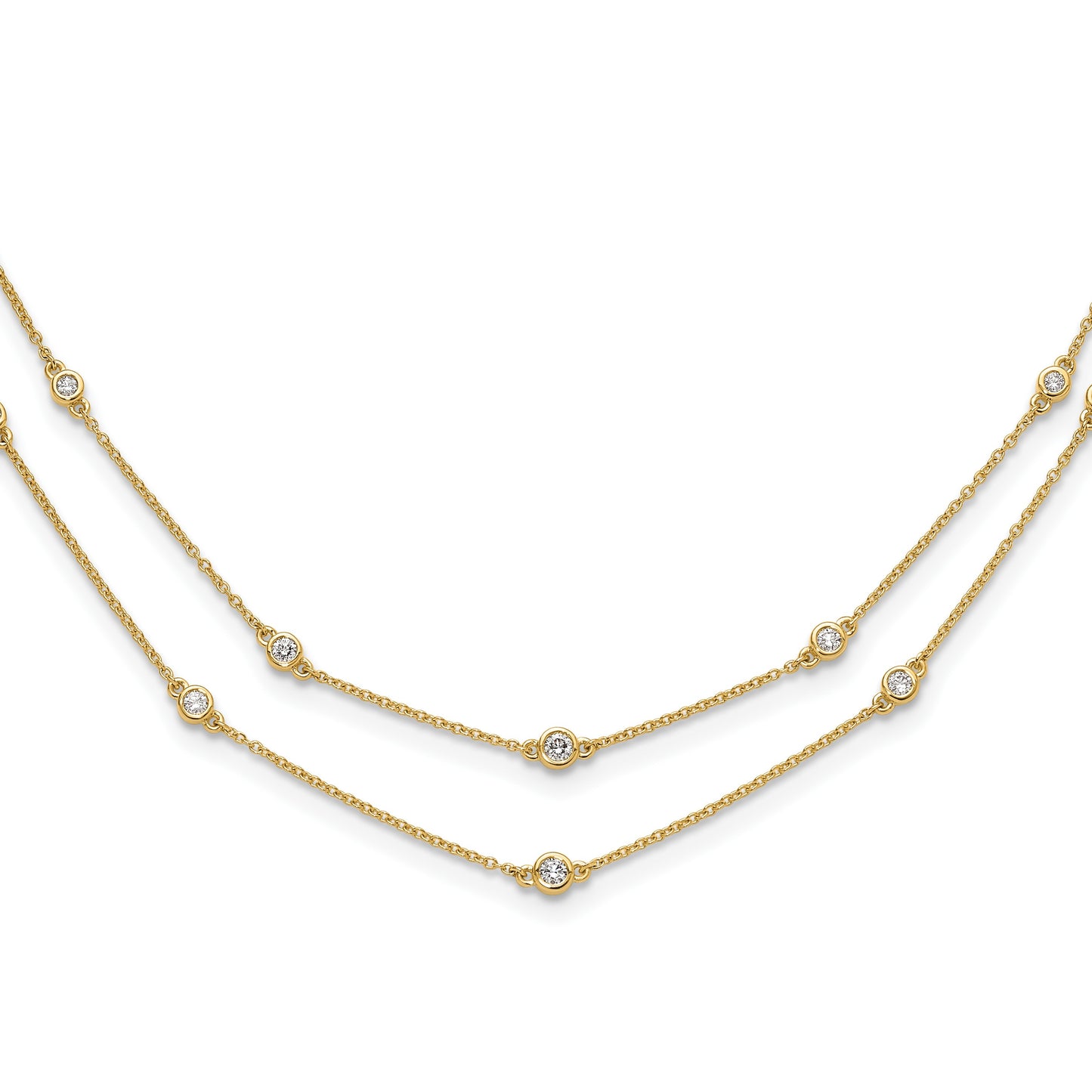 14k Complete 1/2 carat Diamond Multi-Station Double Strand 18 inch Necklace
