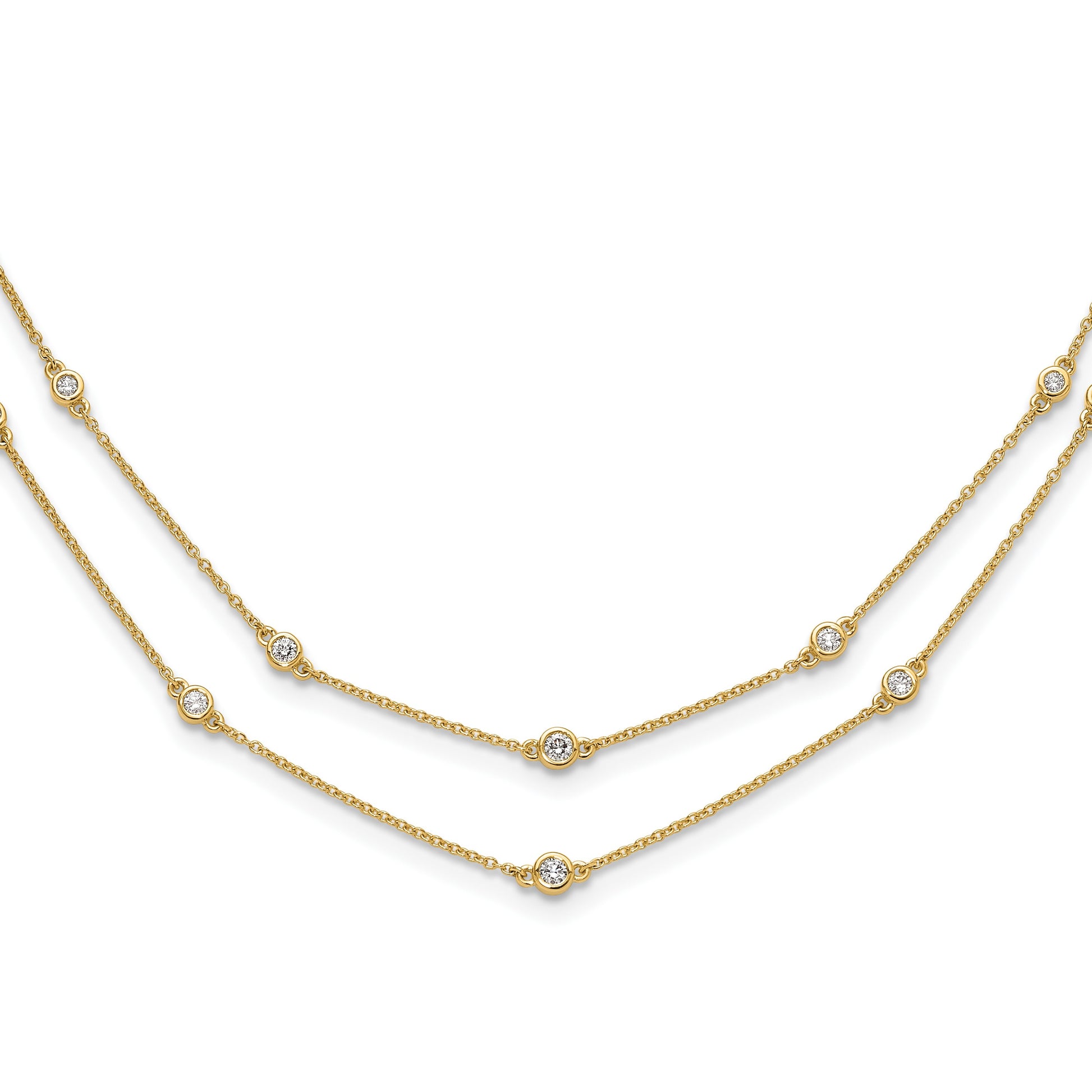 14k Complete 1/2 carat Diamond Multi-Station Double Strand 18 inch Necklace