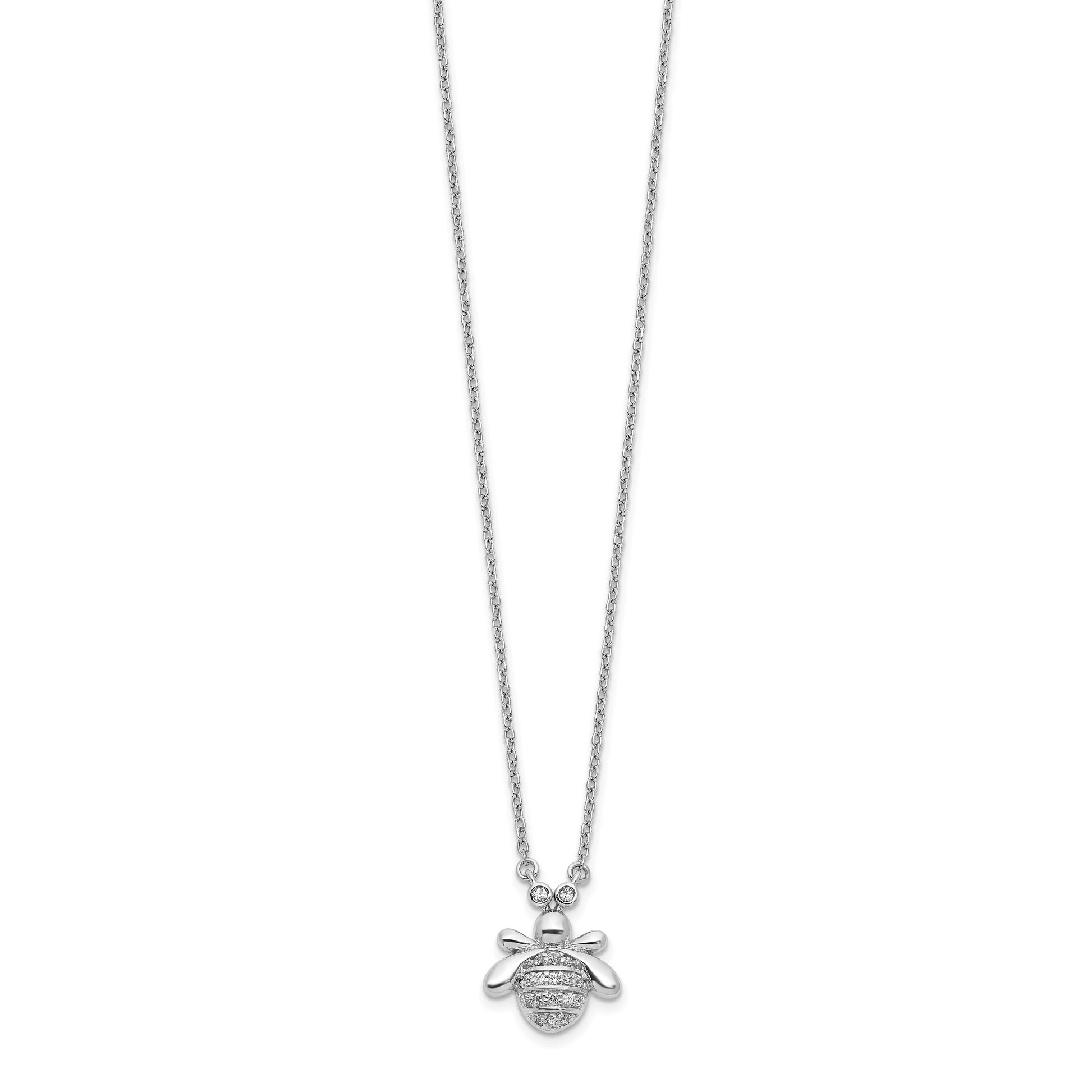 14k White Gold 1/10 carat Diamond Bee 18 inch Necklace