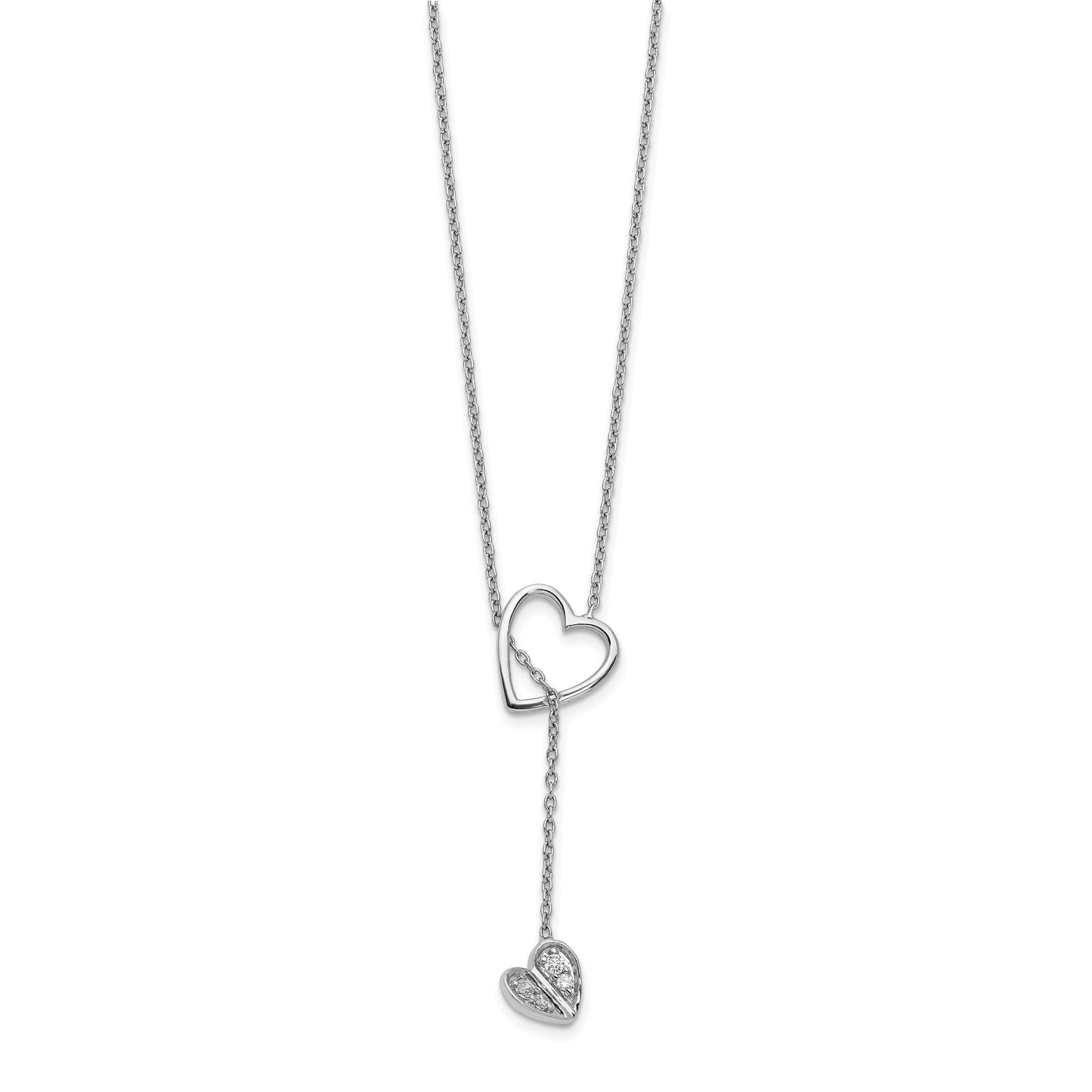 14k White Gold 1/15 carat Diamond Heart with Dangle 18 inch Lariat Necklace