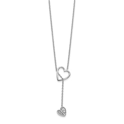 14k White Gold 1/15 carat Diamond Heart with Dangle 18 inch Lariat Necklace