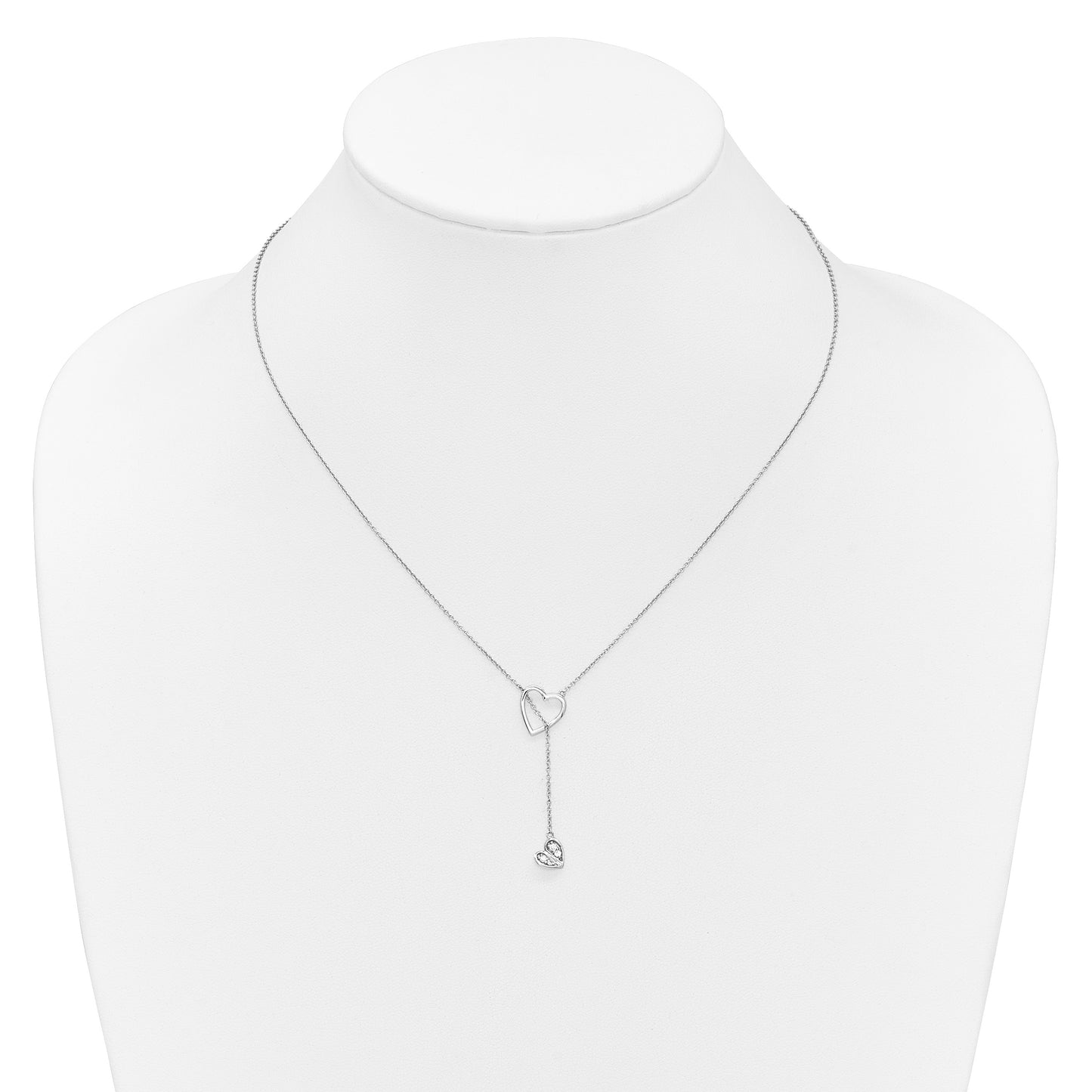 14k White Gold 1/15 carat Diamond Heart with Dangle 18 inch Lariat Necklace