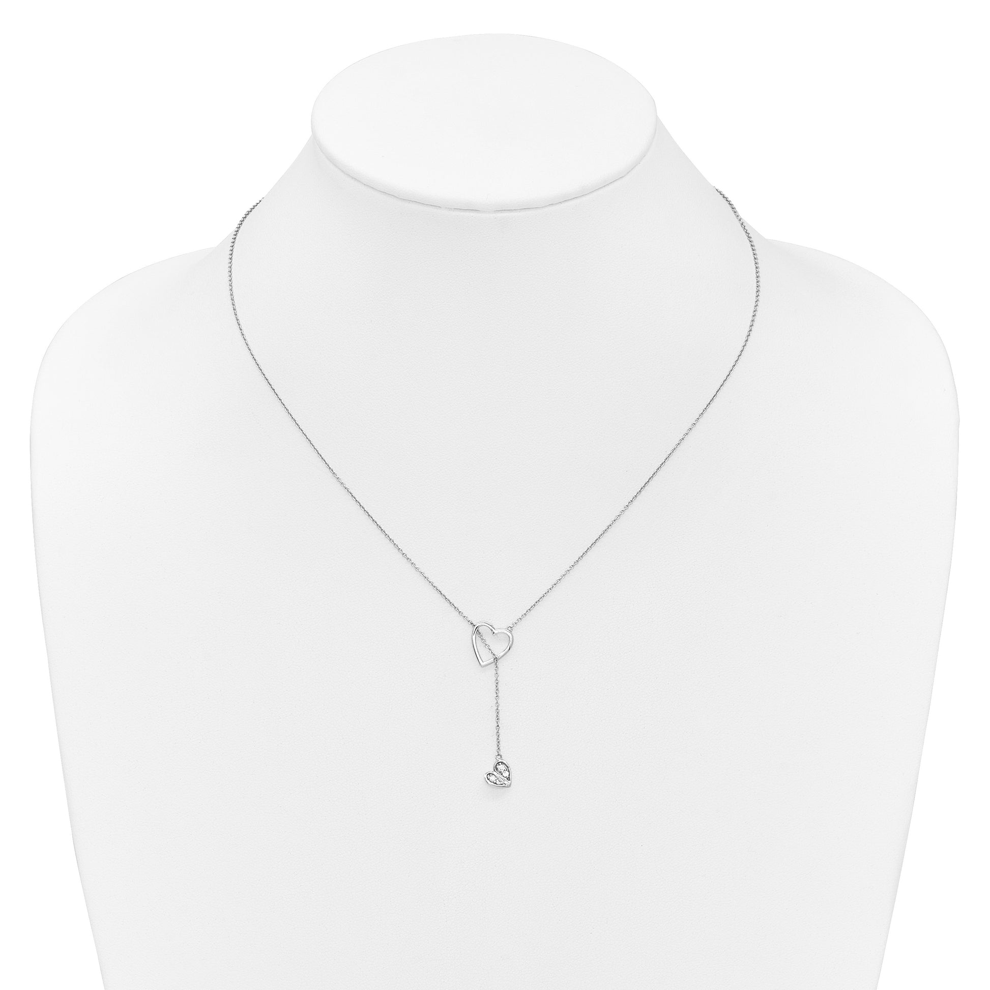 14k White Gold 1/15 carat Diamond Heart with Dangle 18 inch Lariat Necklace