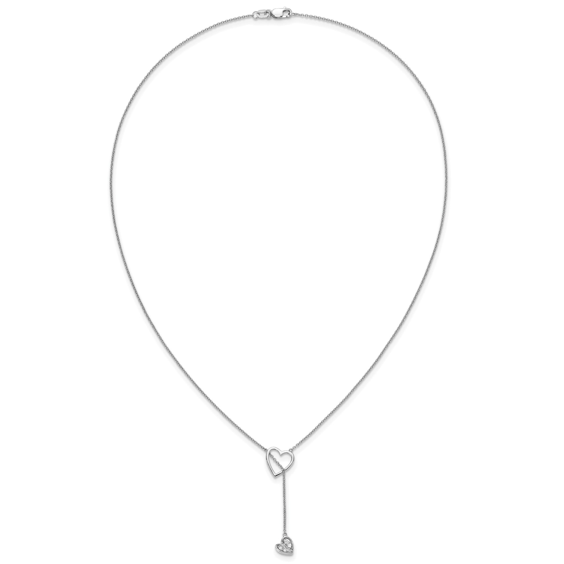 14k White Gold 1/15 carat Diamond Heart with Dangle 18 inch Lariat Necklace