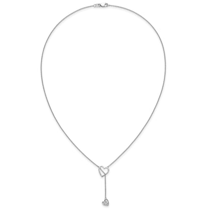 14k White Gold 1/15 carat Diamond Heart with Dangle 18 inch Lariat Necklace