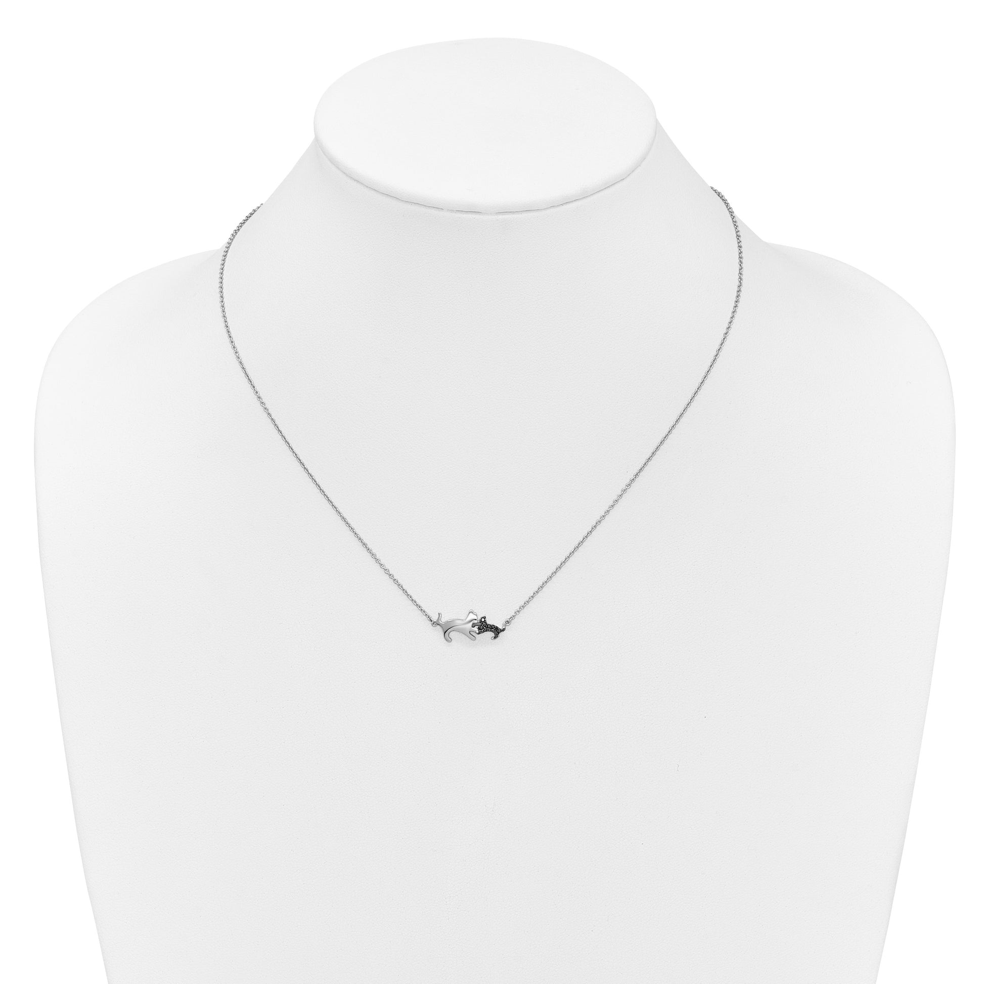 14k White Gold 1/20 carat Black Diamond Mother and Baby Cat 18 inch Necklace