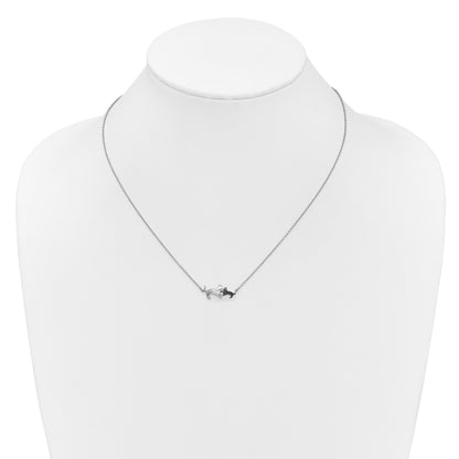 14k White Gold 1/20 carat Black Diamond Mother and Baby Cat 18 inch Necklace