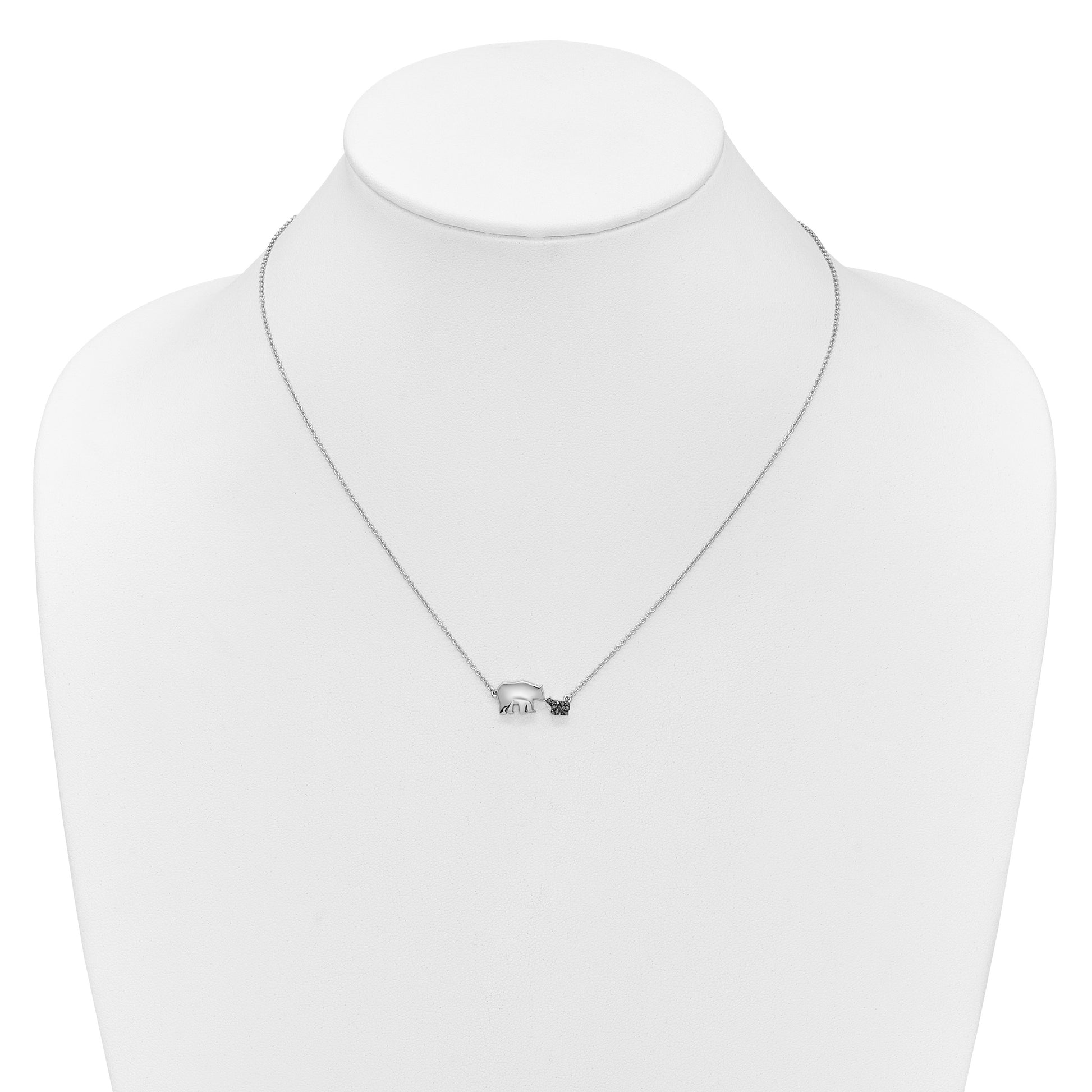 14k White Gold 1/20 carat Black Diamond Mother and Baby Bear 18 in Necklace
