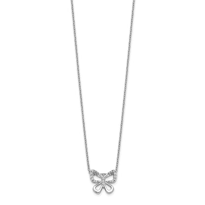 14k White Gold 1/10 carat Diamond Butterfly 18 inch Necklace