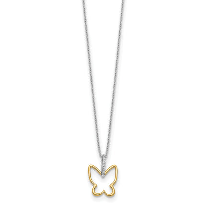 14k Two-tone 1/10 carat Diamond Butterfly 18 inch Necklace