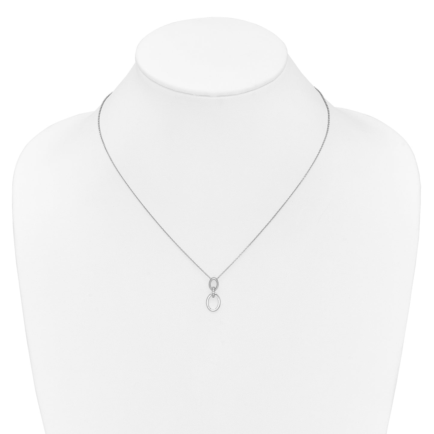 14k White Gold 1/20 carat Diamond Oval Pendant 18 inch Necklace
