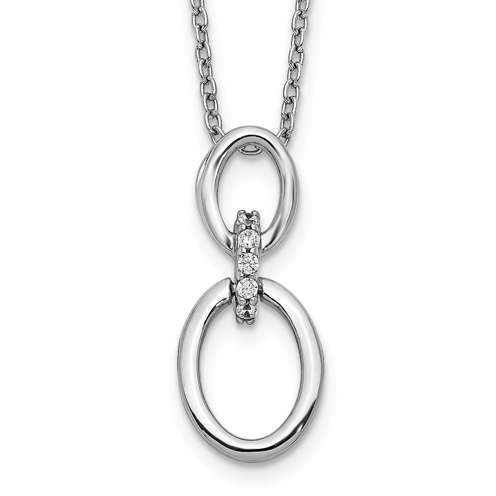 14k White Gold 1/20 carat Diamond Oval Pendant 18 inch Necklace