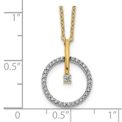 14k Two-tone 1/5 carat Diamond Circle Pendant 18 inch Necklace