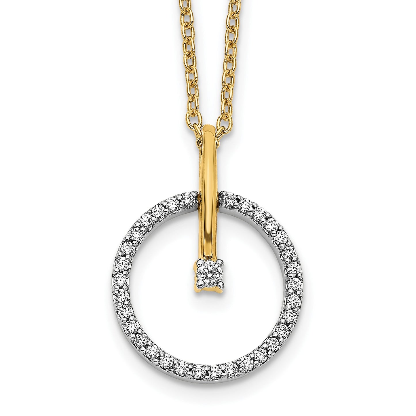 14k Two-tone 1/5 carat Diamond Circle Pendant 18 inch Necklace