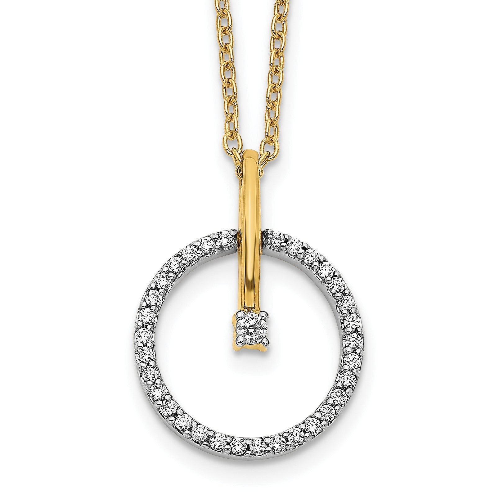 14k Two-tone 1/5 carat Diamond Circle Pendant 18 inch Necklace