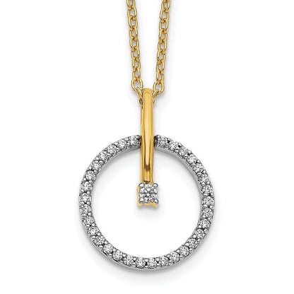 14k Two-tone 1/5 carat Diamond Circle Pendant 18 inch Necklace