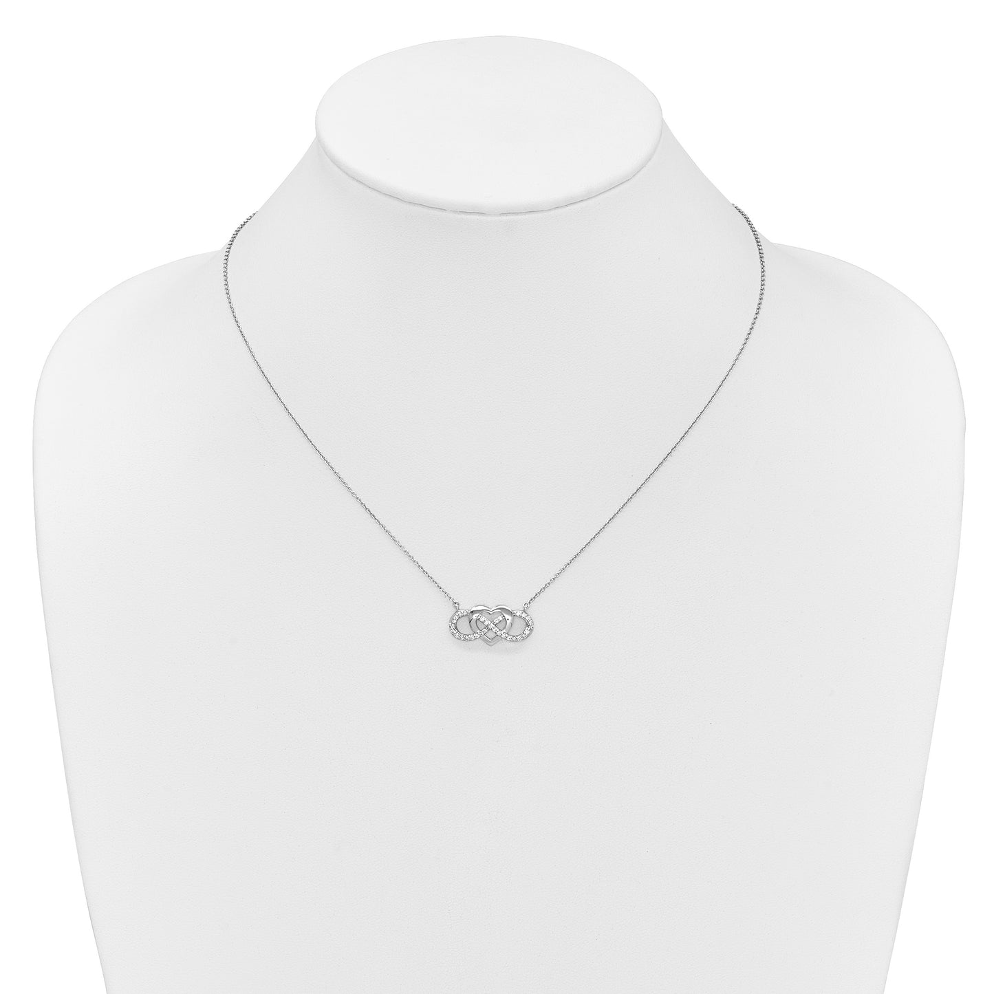 14k White Gold Polished 1/5 carat Diamond Infinity with Heart 18 inch Necklace