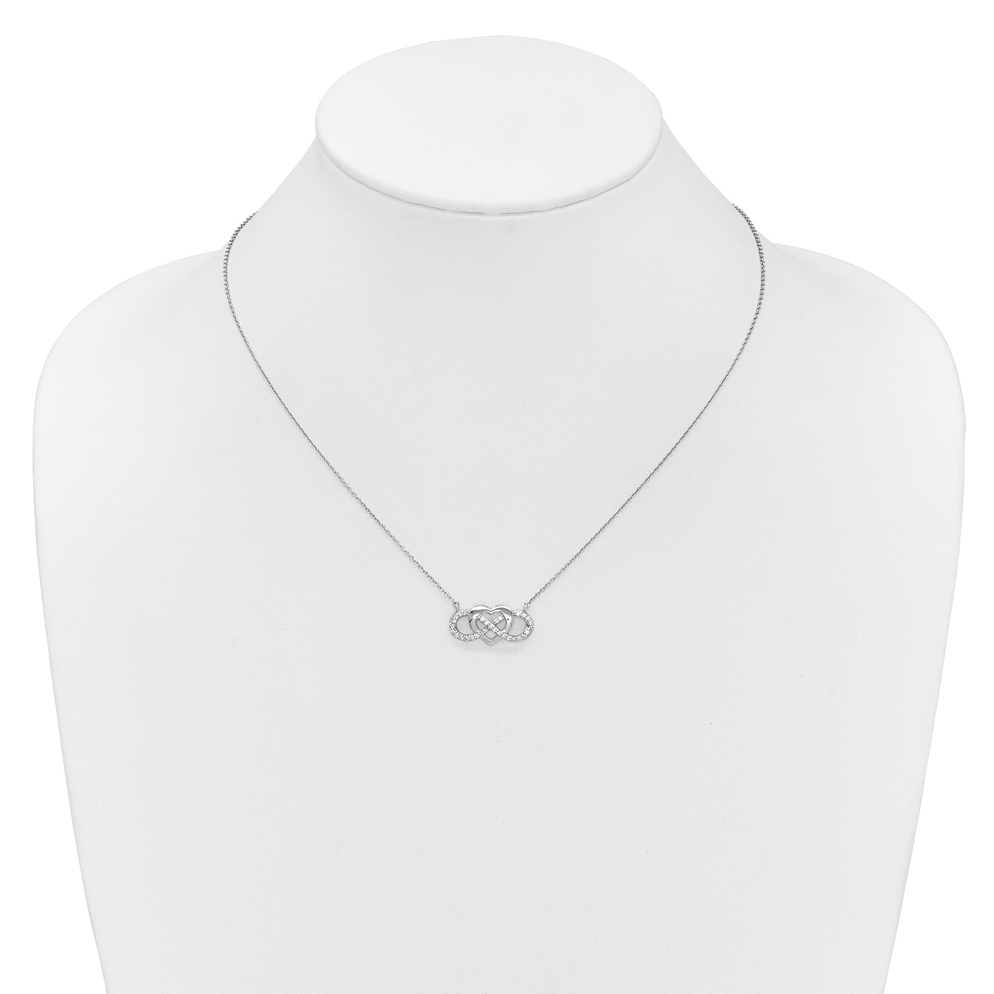 14k White Gold Polished 1/5 carat Diamond Infinity with Heart 18 inch Necklace
