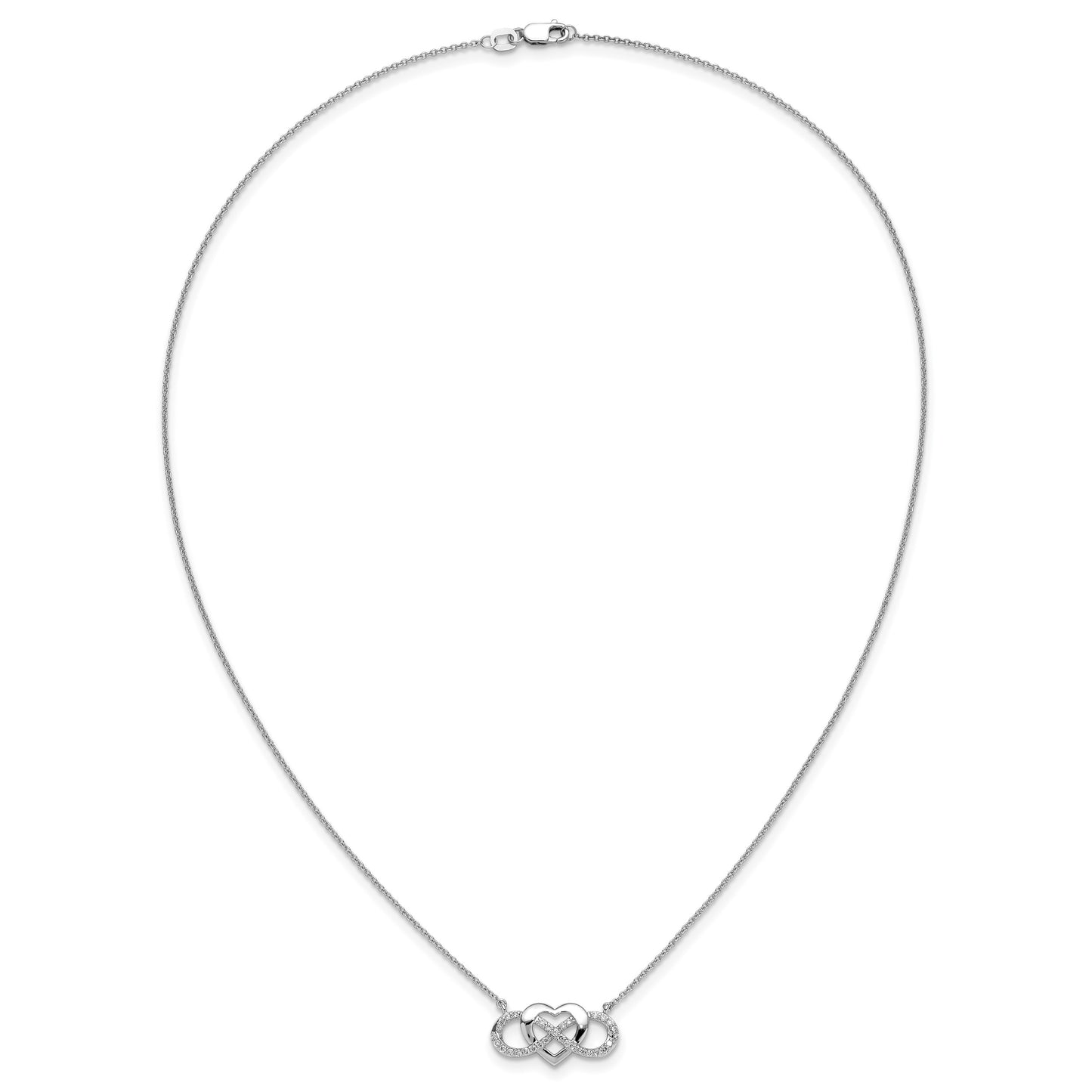 14k White Gold Polished 1/5 carat Diamond Infinity with Heart 18 inch Necklace