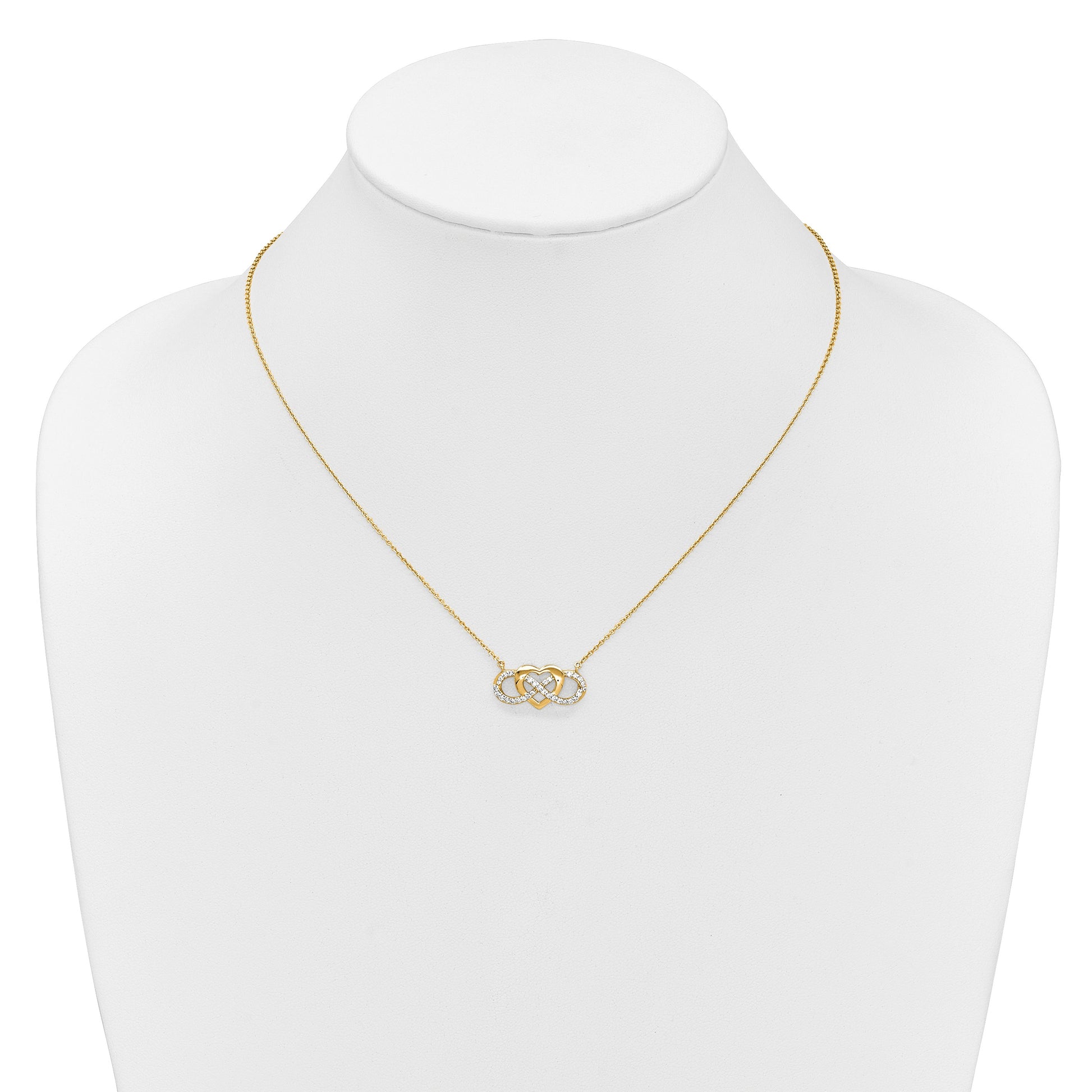 14k Polished 1/5 carat Diamond Infinity with Heart 18 inch Necklace