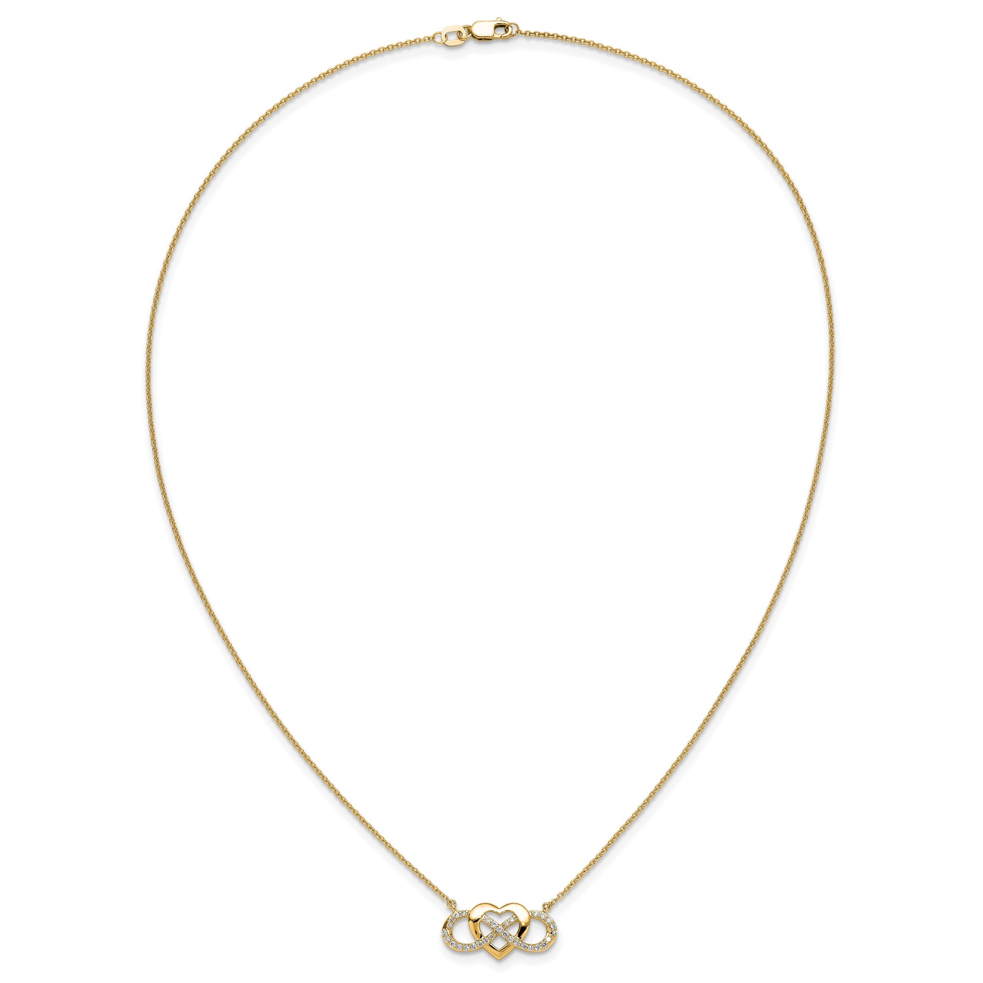 14k Polished 1/5 carat Diamond Infinity with Heart 18 inch Necklace