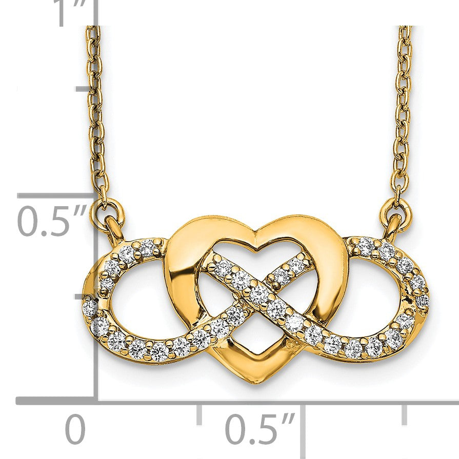 14k Polished 1/5 carat Diamond Infinity with Heart 18 inch Necklace