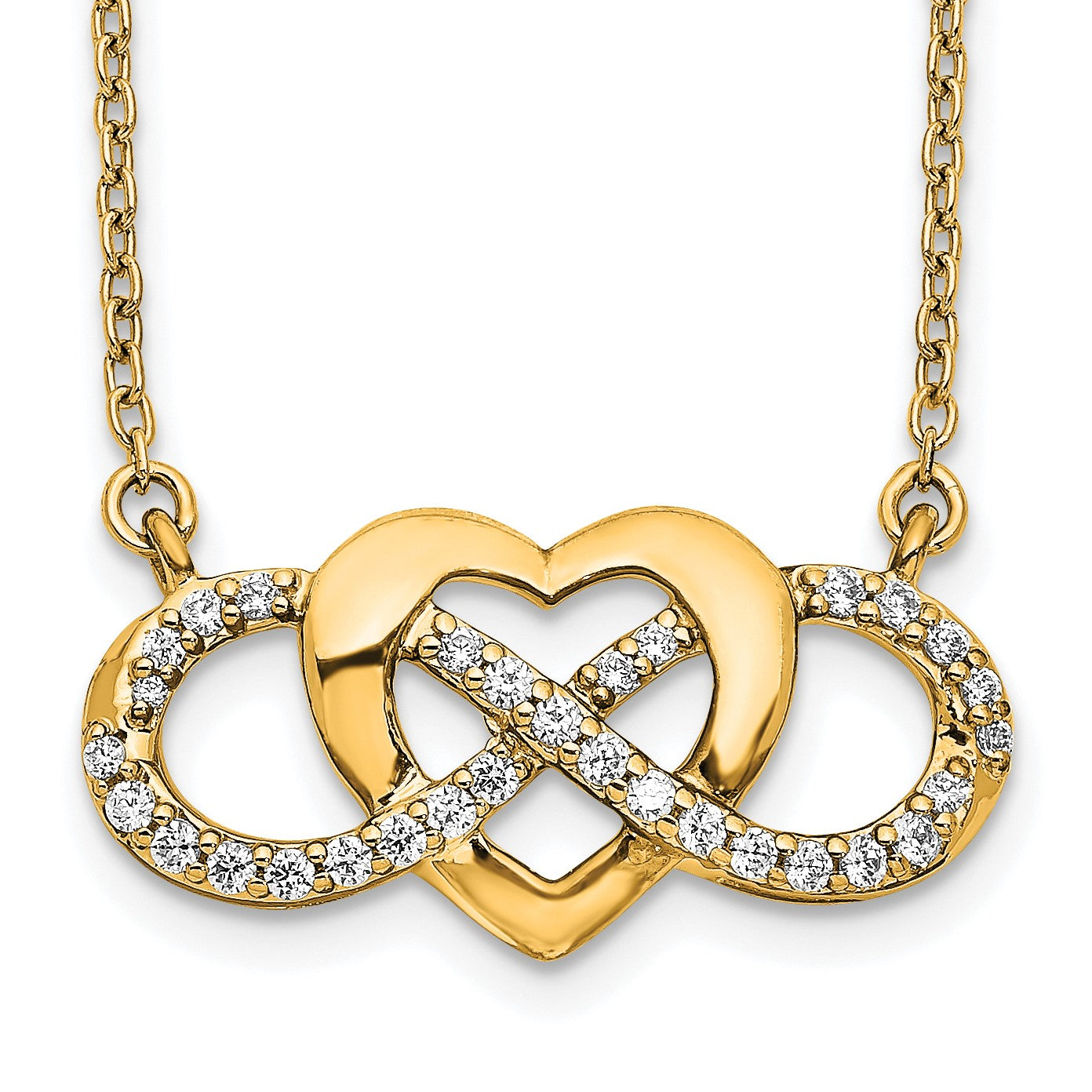 14k Polished 1/5 carat Diamond Infinity with Heart 18 inch Necklace