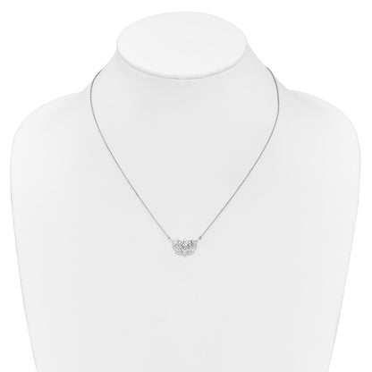 14k White Gold 1/15 carat Diamond Lotus Flower 18 inch Necklace