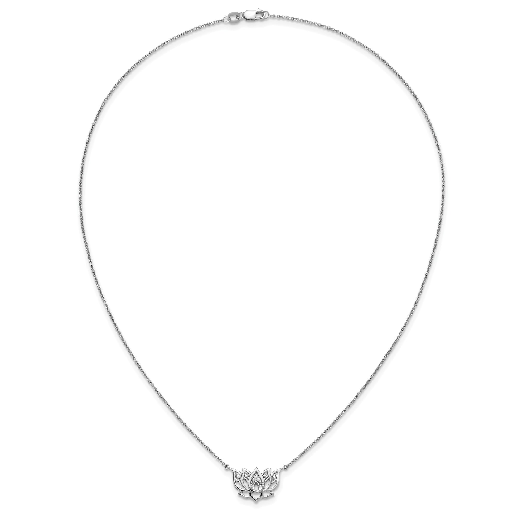 14k White Gold 1/15 carat Diamond Lotus Flower 18 inch Necklace