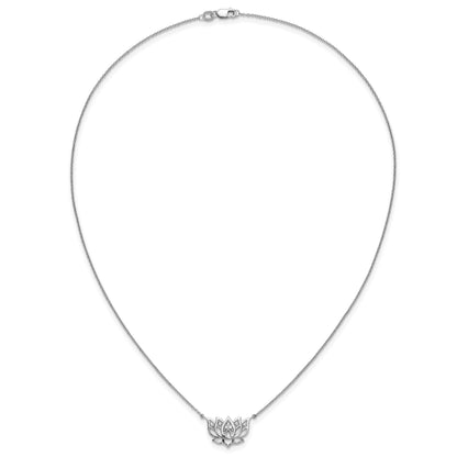 14k White Gold 1/15 carat Diamond Lotus Flower 18 inch Necklace