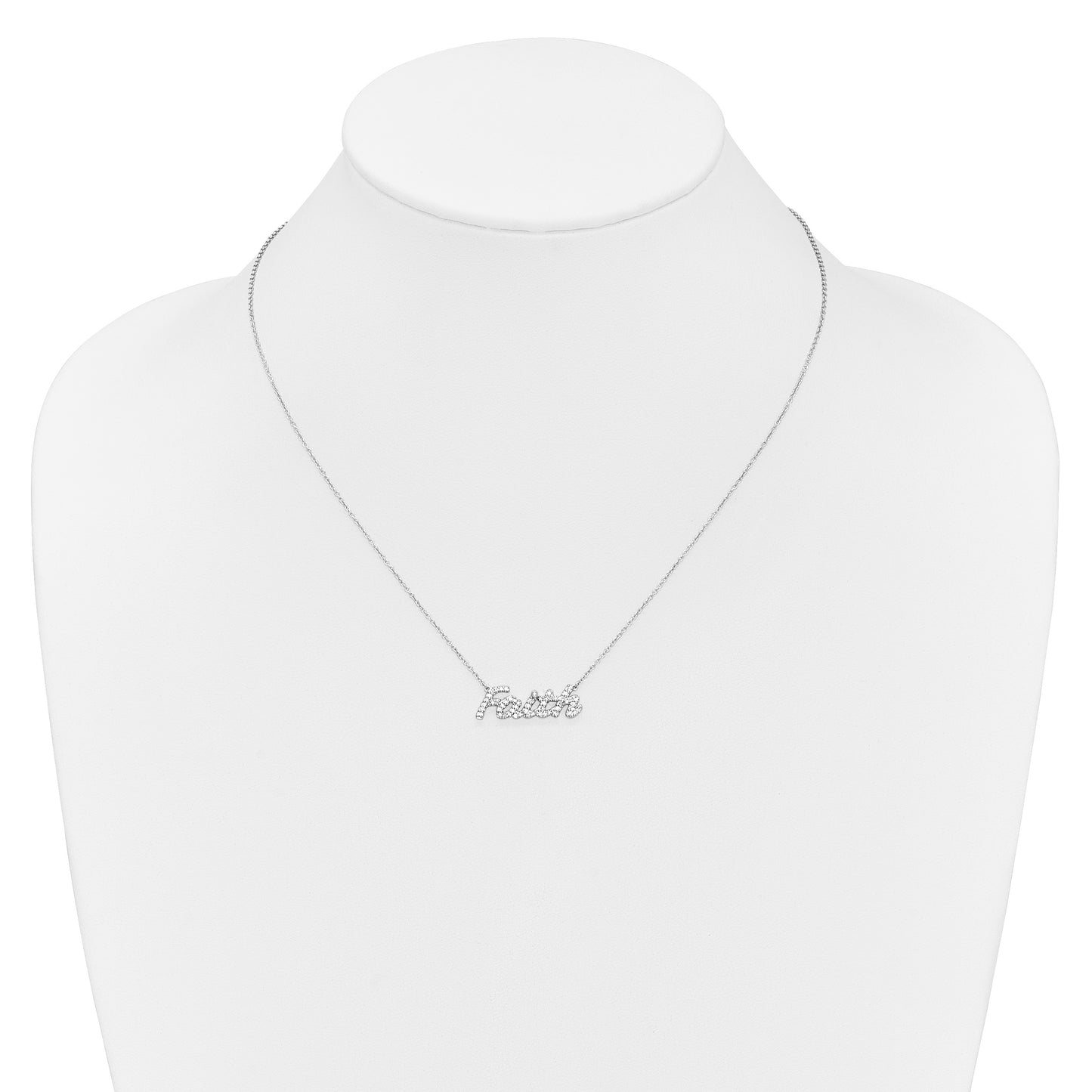 14k White Gold 1/4 carat Diamond FAITH Script 18 inch Necklace