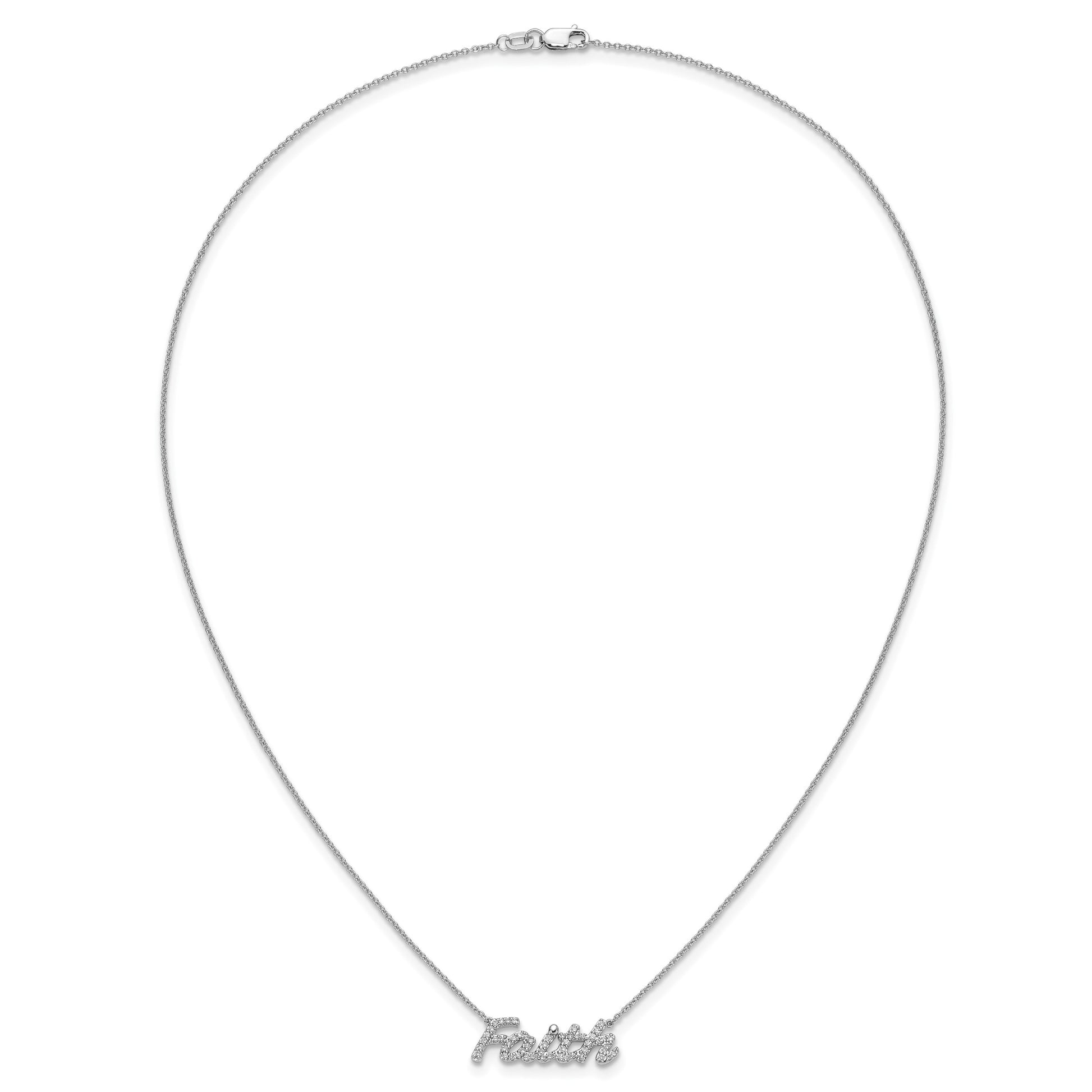 14k White Gold 1/4 carat Diamond FAITH Script 18 inch Necklace