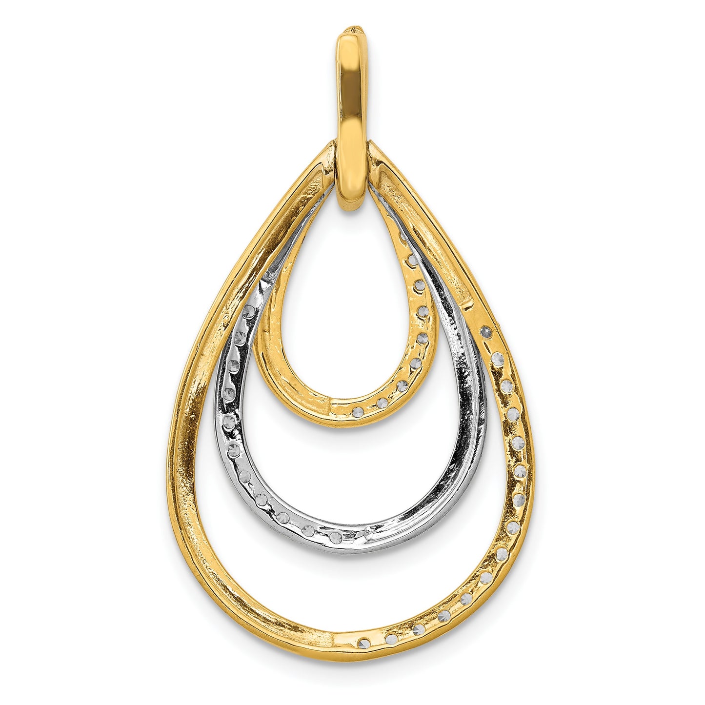 14k Two-tone Polished 1/2 carat Diamond Triple Teardrop Pendant