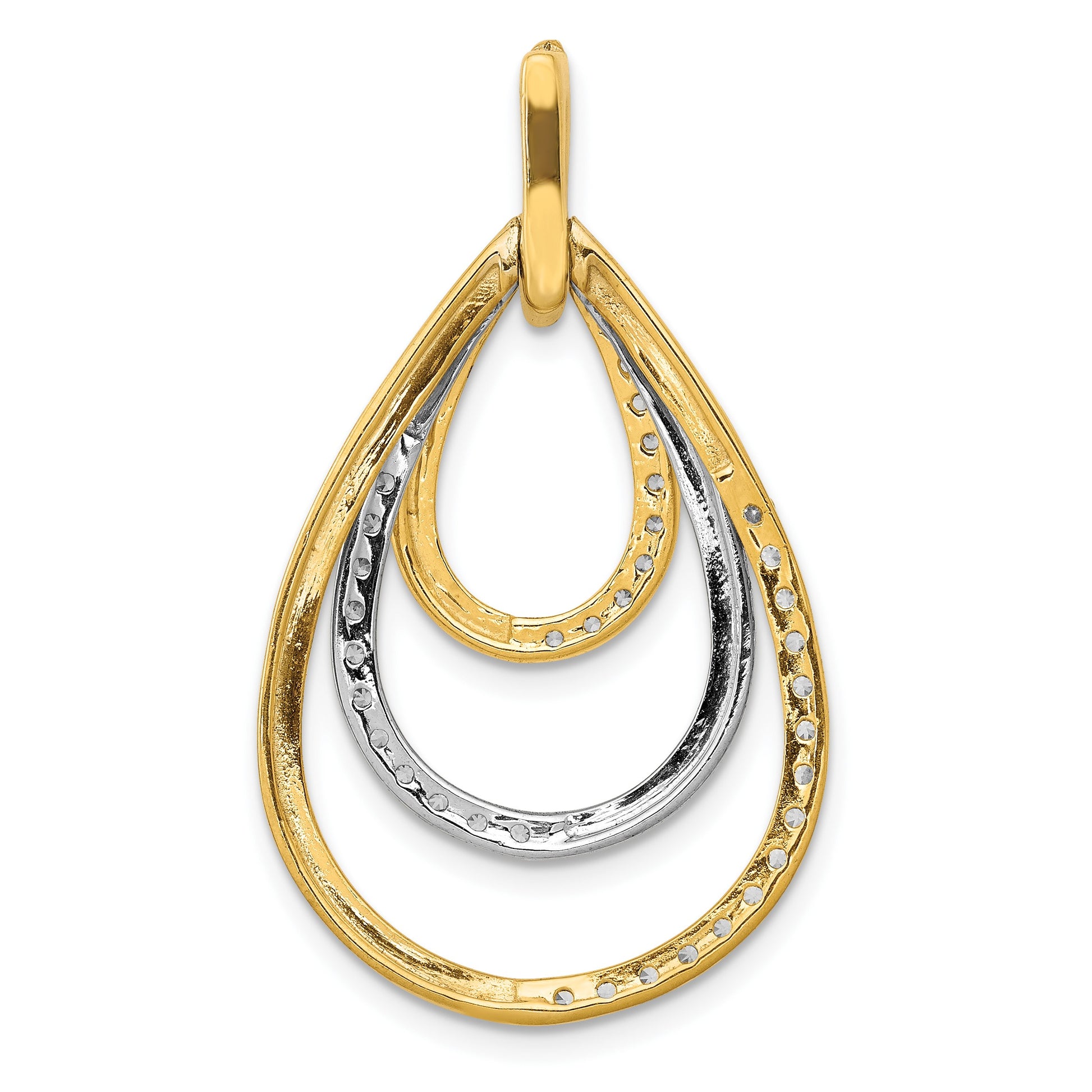 14k Two-tone Polished 1/2 carat Diamond Triple Teardrop Pendant