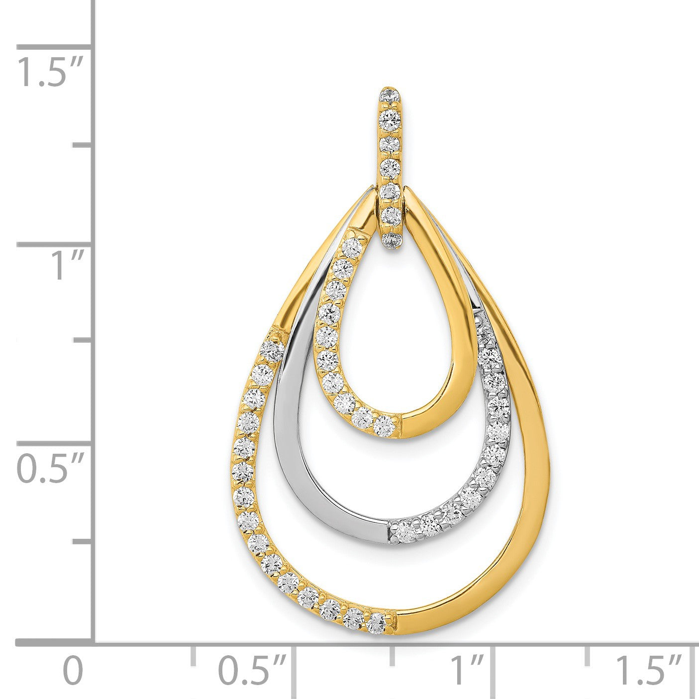 14k Two-tone Polished 1/2 carat Diamond Triple Teardrop Pendant