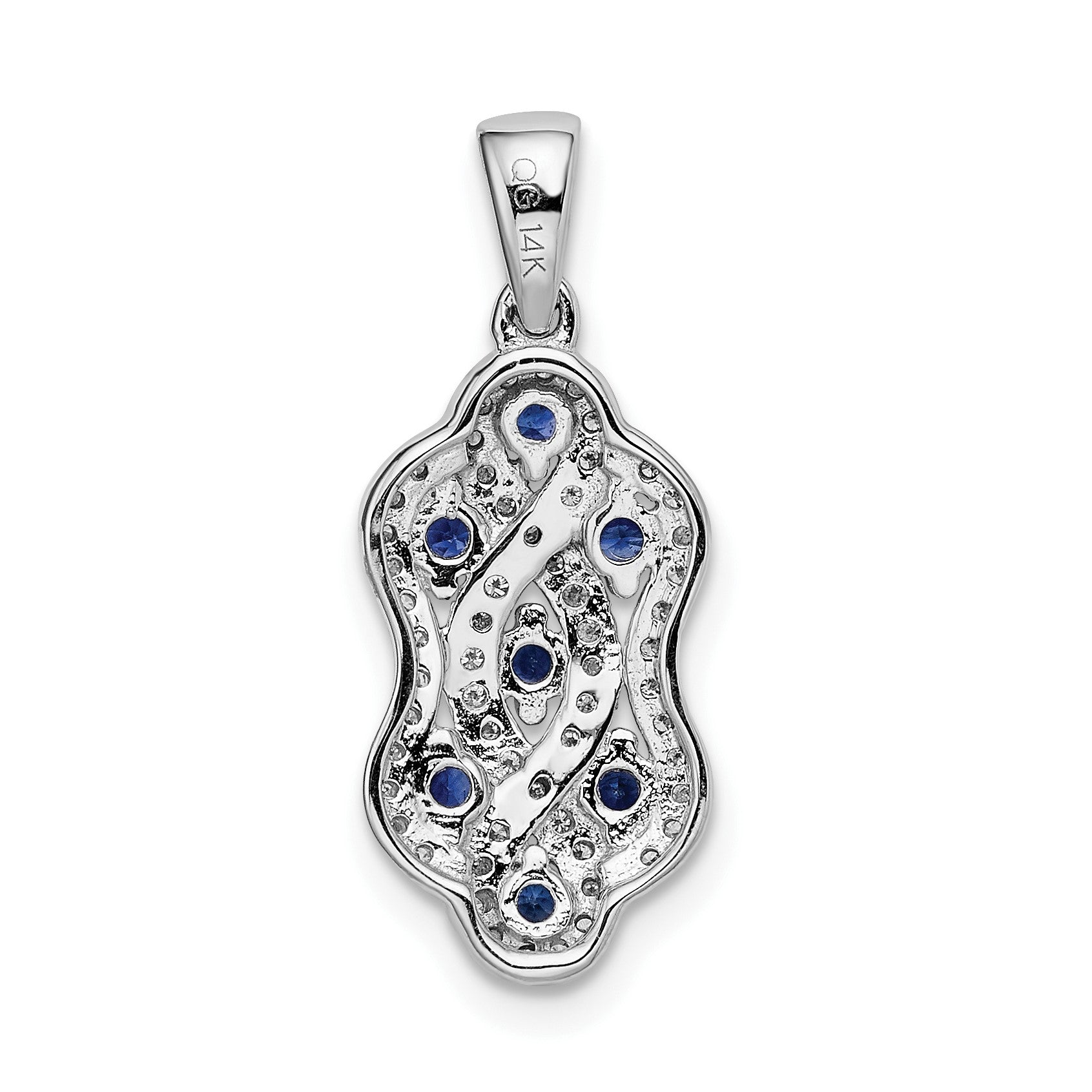 14k White Gold 1/4 carat Diamond and .32 Sapphire Fancy Twist Pendant