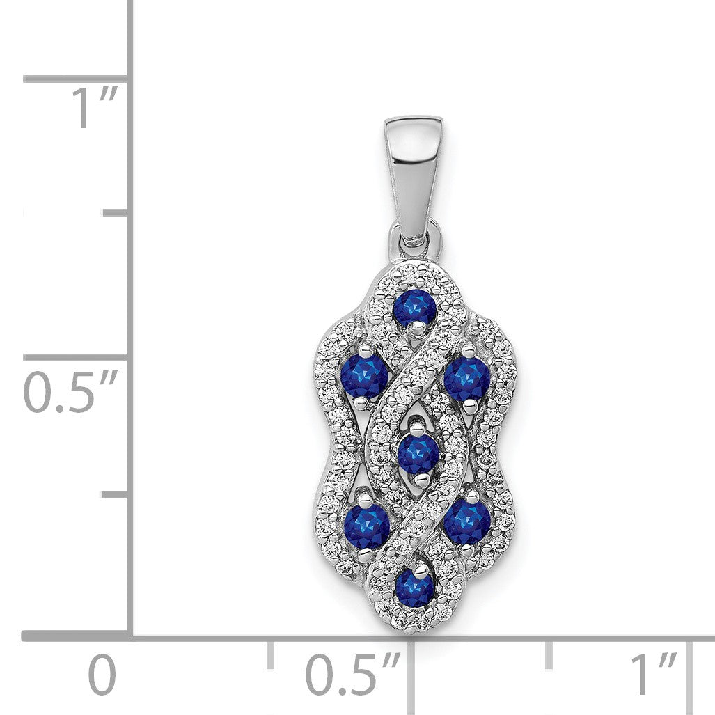 14k White Gold 1/4 carat Diamond and .32 Sapphire Fancy Twist Pendant