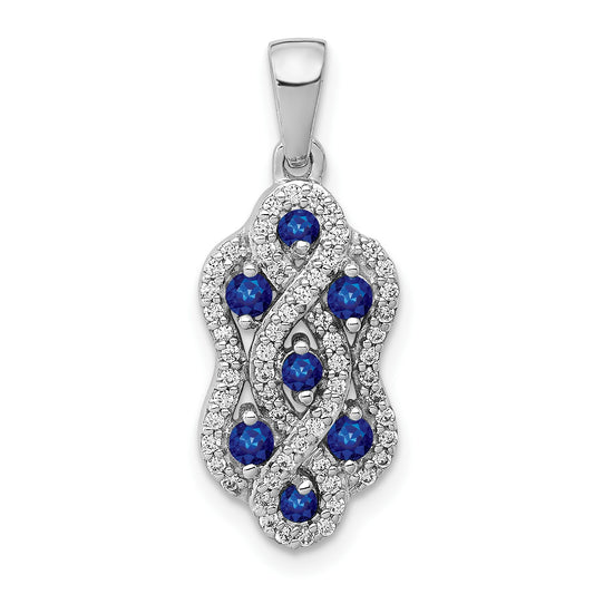 14k White Gold 1/4 carat Diamond and .32 Sapphire Fancy Twist Pendant