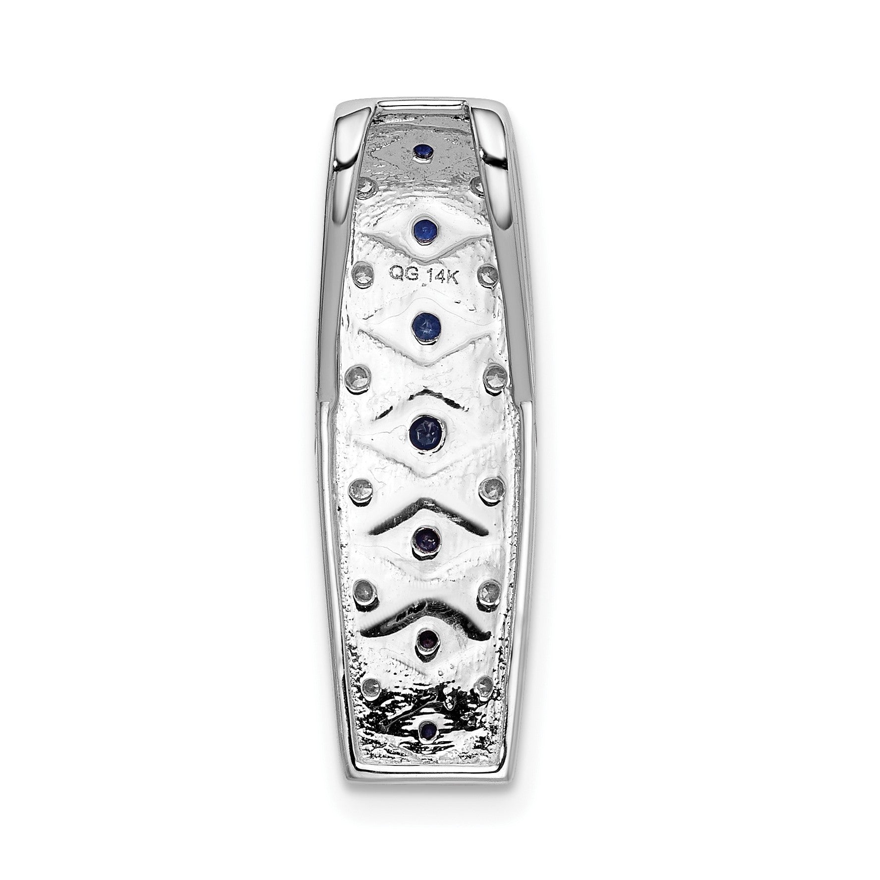 14k White Gold 1/5 carat Diamond and .31 Graduated Sapphire Fancy Chain Slide