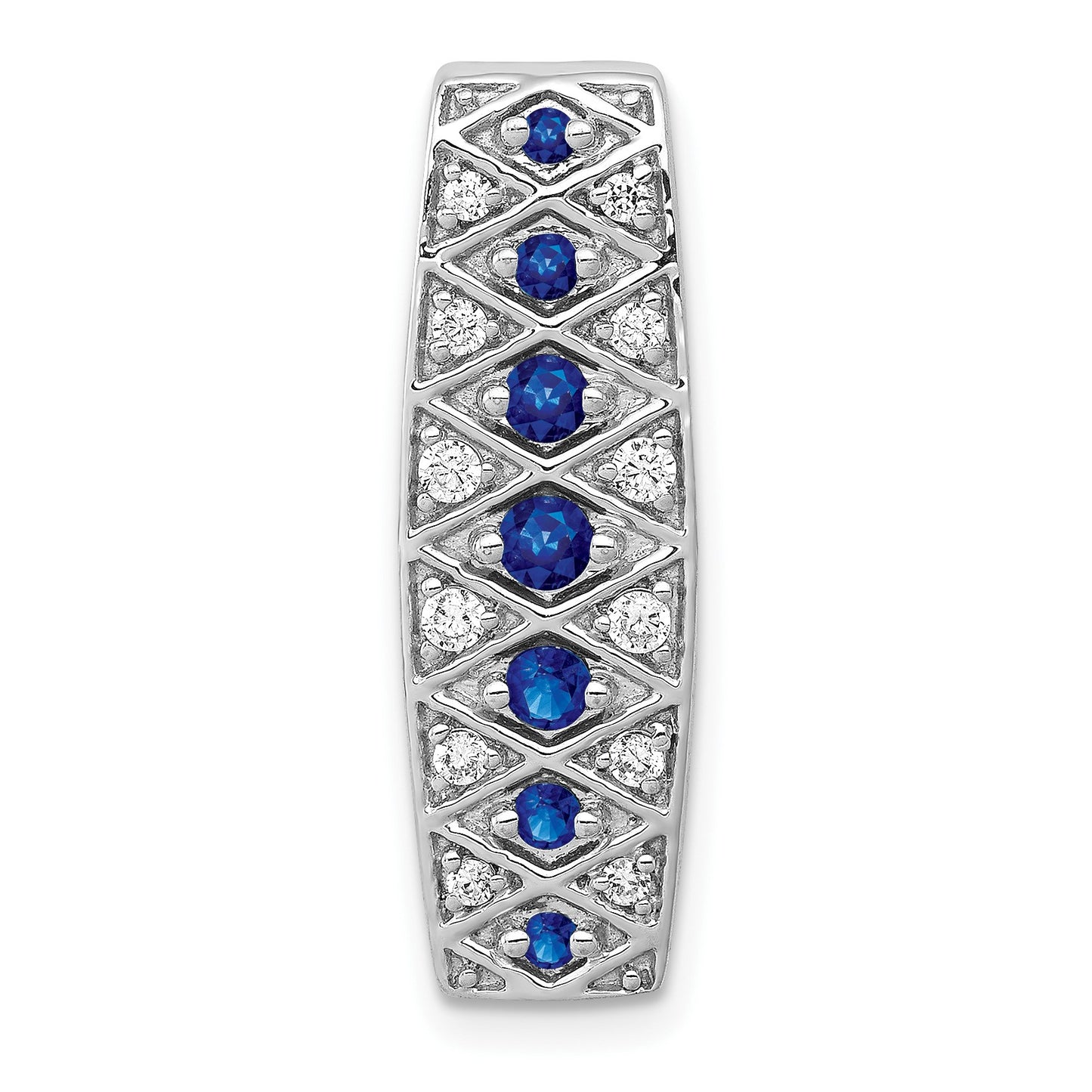 14k White Gold 1/5 carat Diamond and .31 Graduated Sapphire Fancy Chain Slide