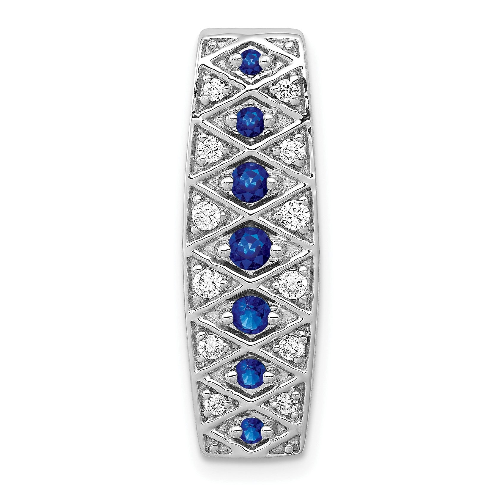 14k White Gold 1/5 carat Diamond and .31 Graduated Sapphire Fancy Chain Slide