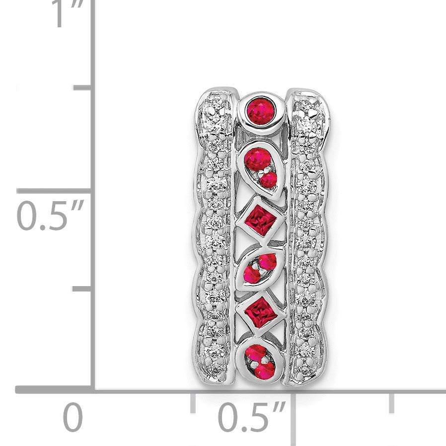 14k White Gold Diamond and .17 Ruby Fancy Vintage Chain Slide