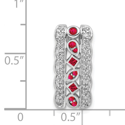 14k White Gold Diamond and .17 Ruby Fancy Vintage Chain Slide