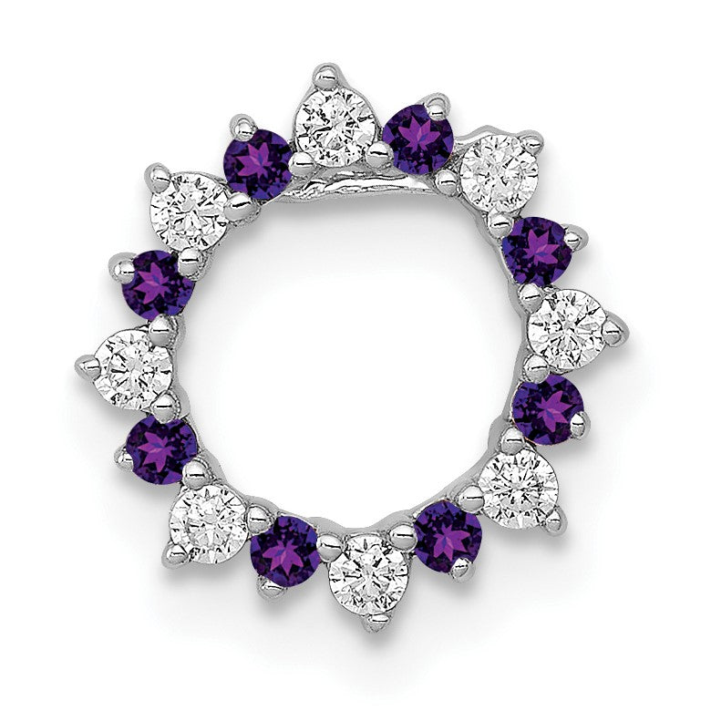 14k White Gold Diamond and .08 Amethyst Fancy Circle Chain Slide