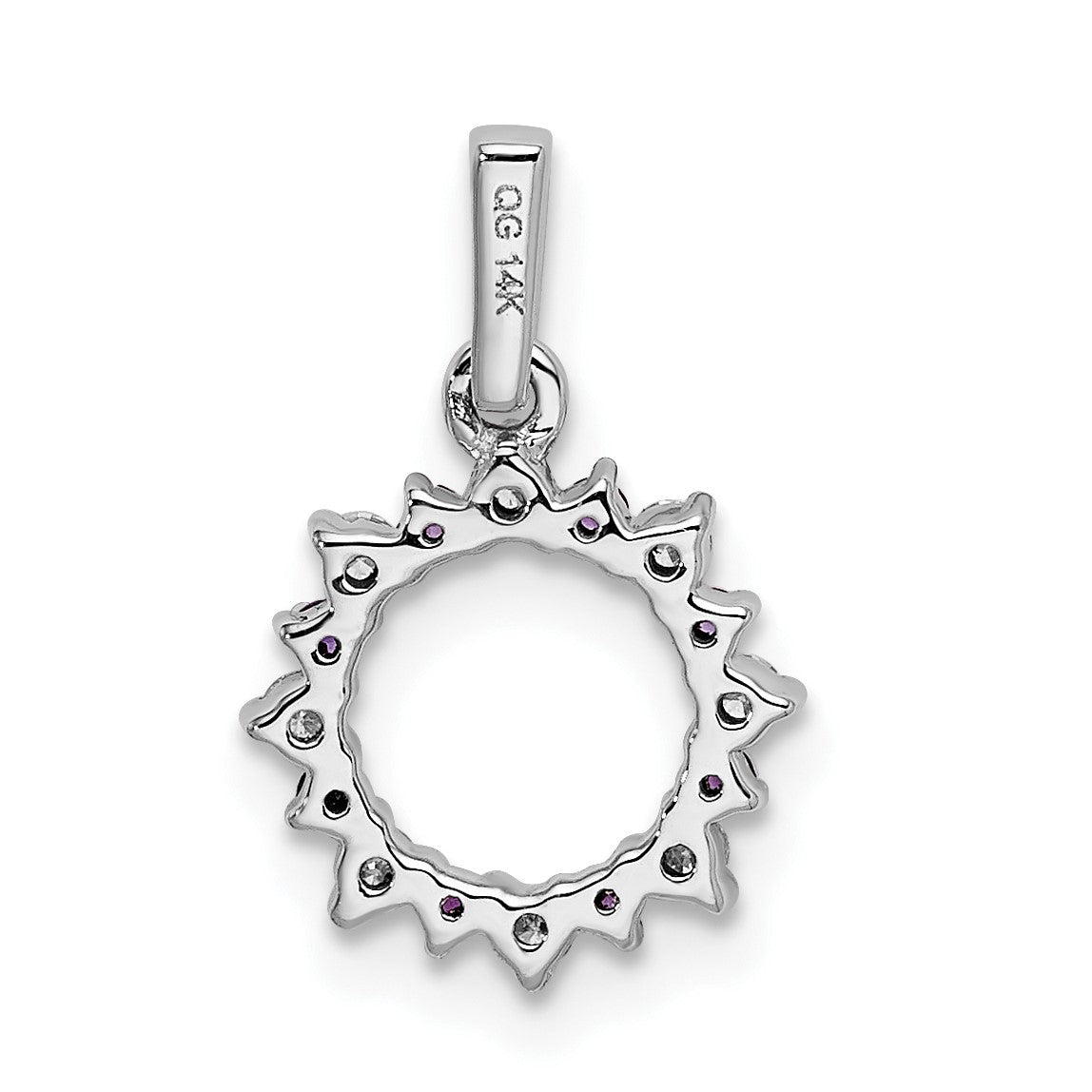 14k White Gold Diamond and .08 Amethyst Fancy Circle Pendant