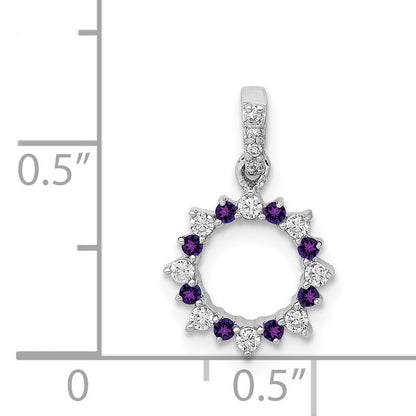 14k White Gold Diamond and .08 Amethyst Fancy Circle Pendant